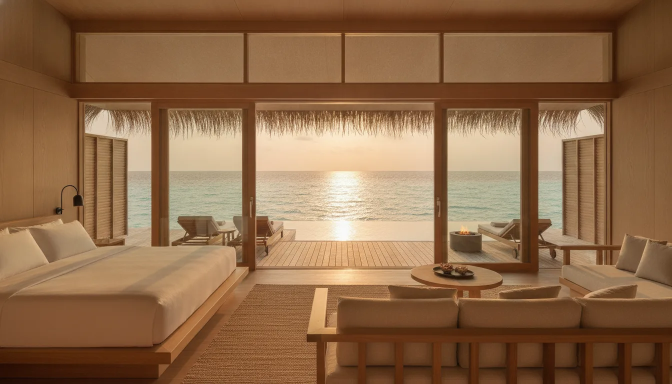 The Ocean Pavilion at Isla Serena — the glass floor panel reveals reef life below