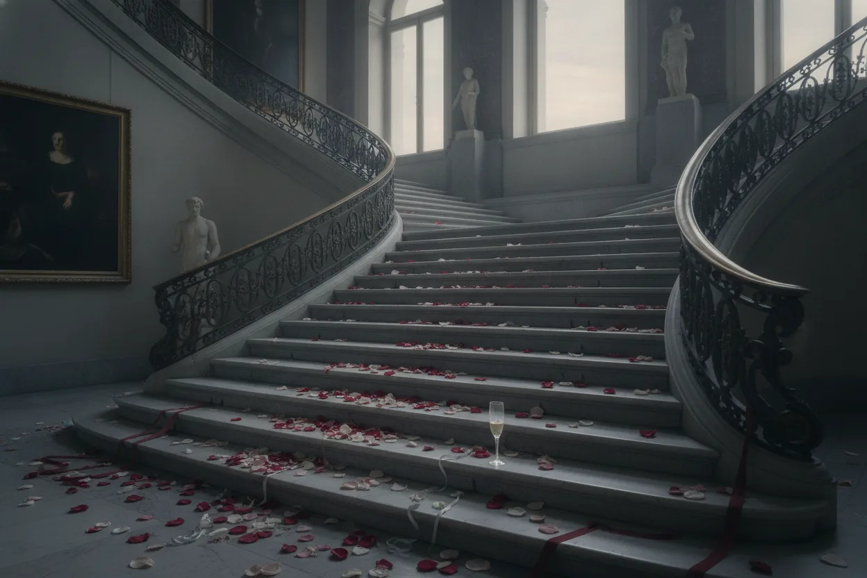 The morning after — petals and silence on the museum steps