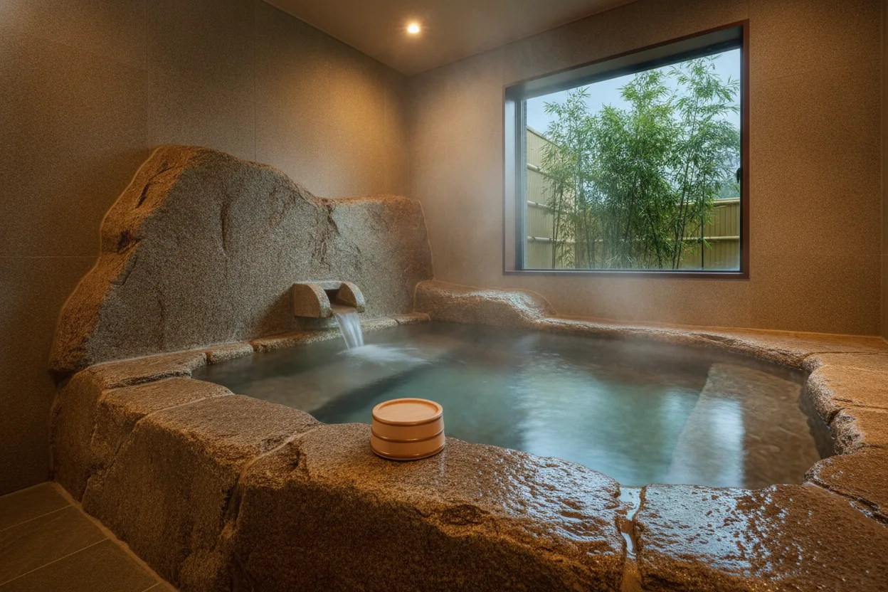 The private onsen at Hotel Shizuka draws from a natural mineral spring beneath the building